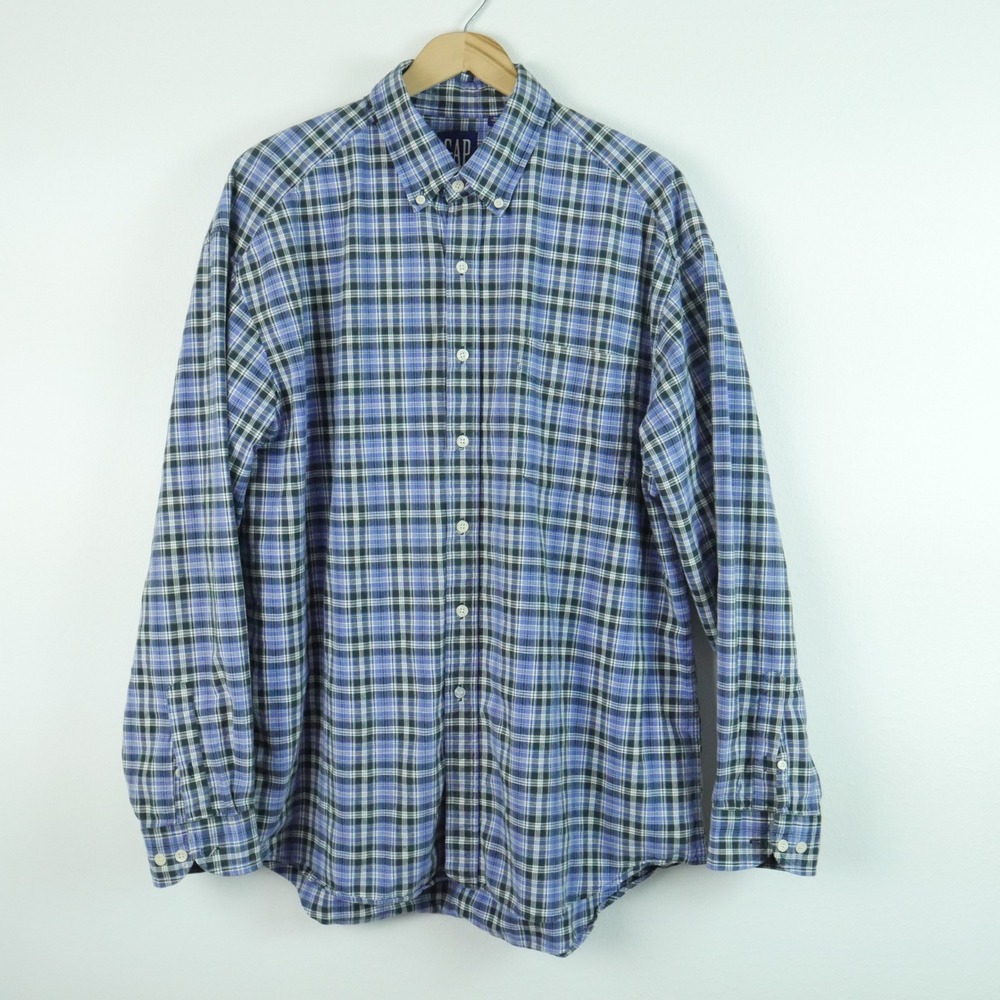Vintage 90s GAP Mens XL Plaid Long Sleeve Button Down Shirt Collegiate Prep Dad